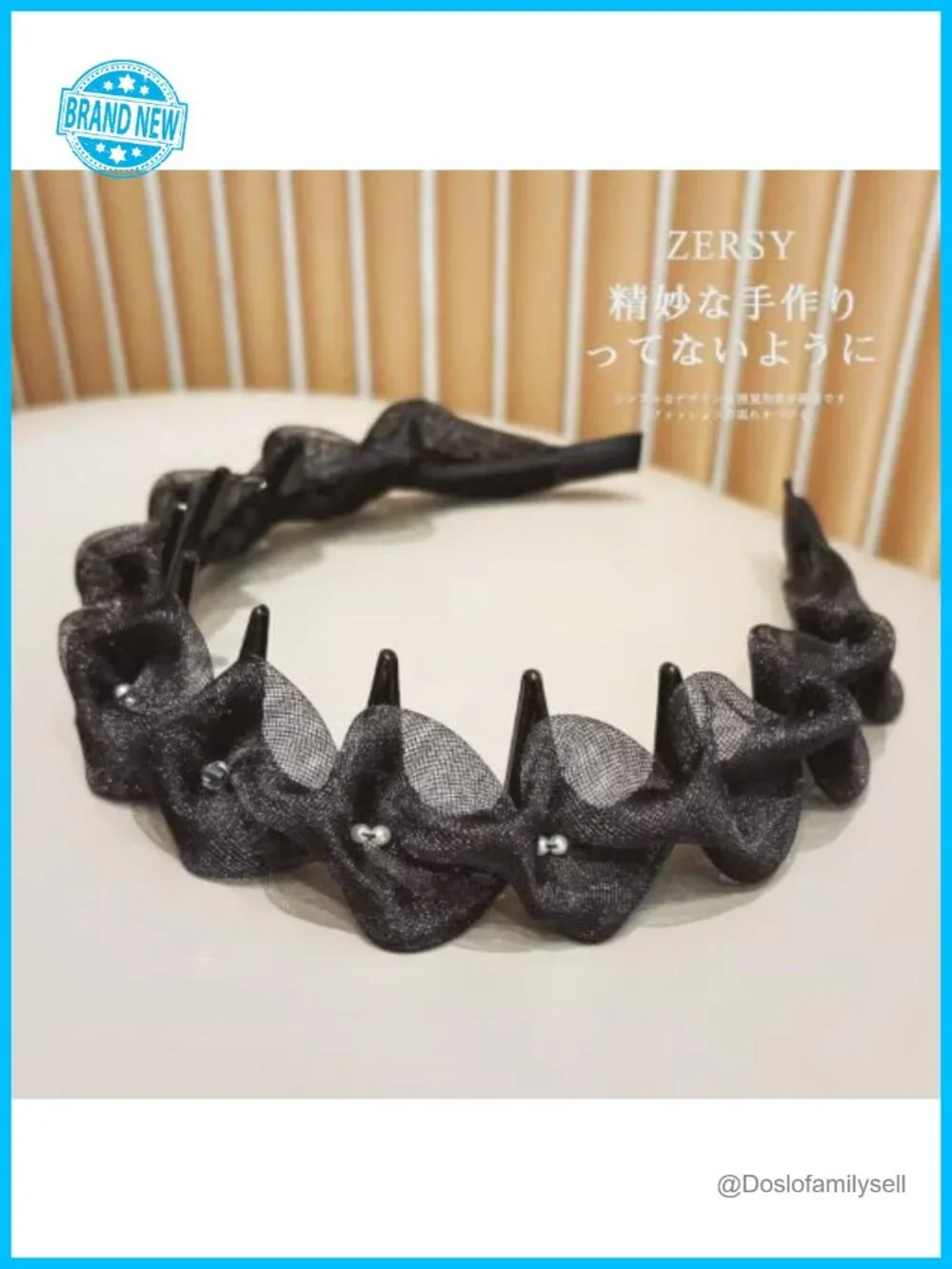 Beaded Mesh Headband with Teeth & Clips, Rhinestone Hair Hoop for All Outfits
